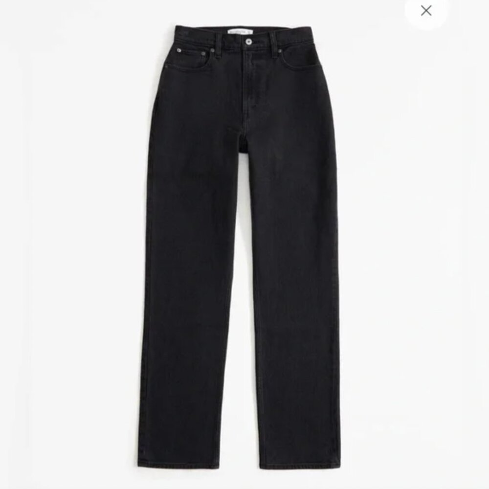 Abercrombie Curve Love Ultra High Rise 90s Straight Jean (Size 26 Short, Black)